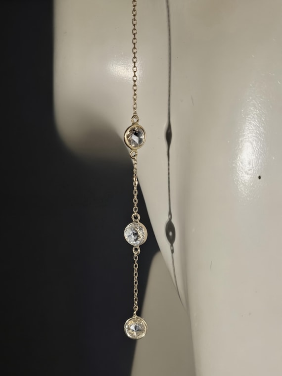 14K Gold Moissanite Dangle Earrings • Bezel Set T… - image 1
