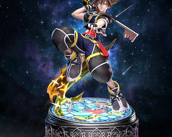 Sora Fanart 1/7 Scale STL Statue | Keyblade Jump, Vitral Base (3D
