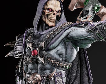 Estatua STL de Skeletor (Fanart) / Escala 1/6 / Hechicero malvado con bastón y base de poder espiritual / Descarga del modelo para impresión 3D (archivo STL)