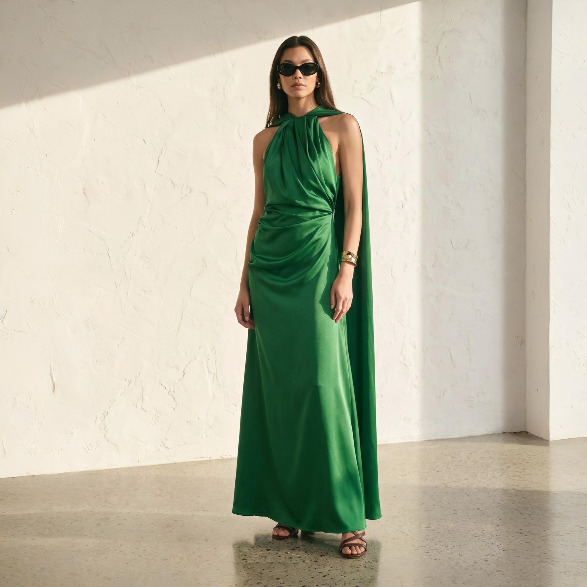 silk dress wide green Minimal Silk Dress