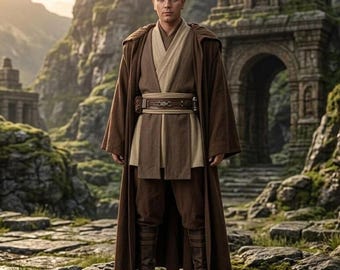 Disfraz de Jedi para hombre de Star Wars, túnica de Obi-Wan Kenobi, capa Jedi marrón con capucha, atuendo de Anakin Skywalker, disfraz de Halloween, conjunto de traje para LARP.
