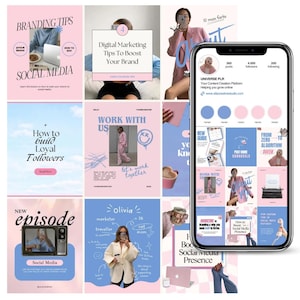 PLR 50 Instagram Feed Templates for Canva | Strategic Social Media Content for Business & Personal Brands | Aesthetic Posts | MRR