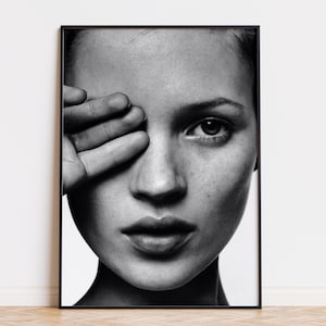 Kate Moss porträtttryck - svartvitt modefoto (digital nedladdning)