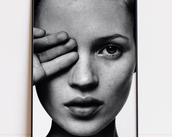 Kate Moss Portrait Print - Black and White Fashion Photo (Digital Download)