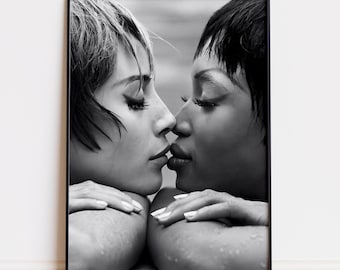 Naomi Campbell i Christy Turlington, wydruk cyfrowy, plakat czarno-biały
