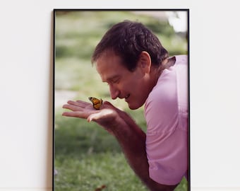 Robin Williams bawi się motylem, wydruk cyfrowy do pobrania, plakat