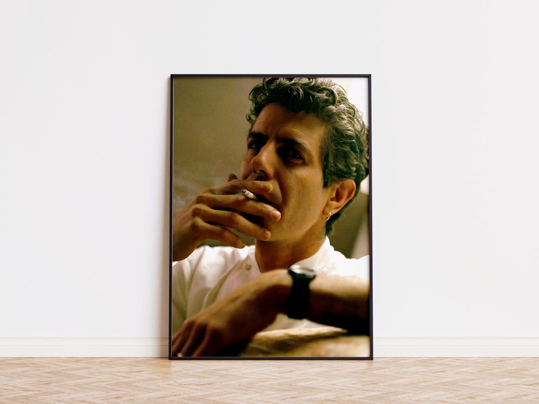 anthony bourdain smoking a cigarette Poster – Iconic Wall Art for Kitchen, Bar, or Man Cave – Digital Print Dowload Gladys Bourdain, former New York