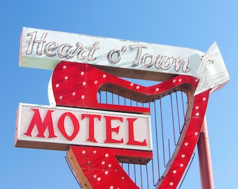 Reno retro motel sign, sign photo, sign canvas, vintage signage, red heart, art deco sign, reno photography