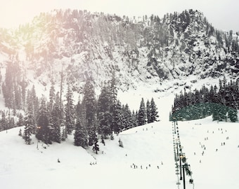 Snoqualmie Pass photo, ski hill print, ski hill canvas, snow mountain, skiing art, Snoqualmie canvas, ski chairlift photo, winter photo,