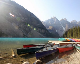 Moraine Lake Canoes Photo, Moraine Lake Canoes Canvas, Moraine Lake Canoes Print, Banff photo, Banff Canvas, Canada photography