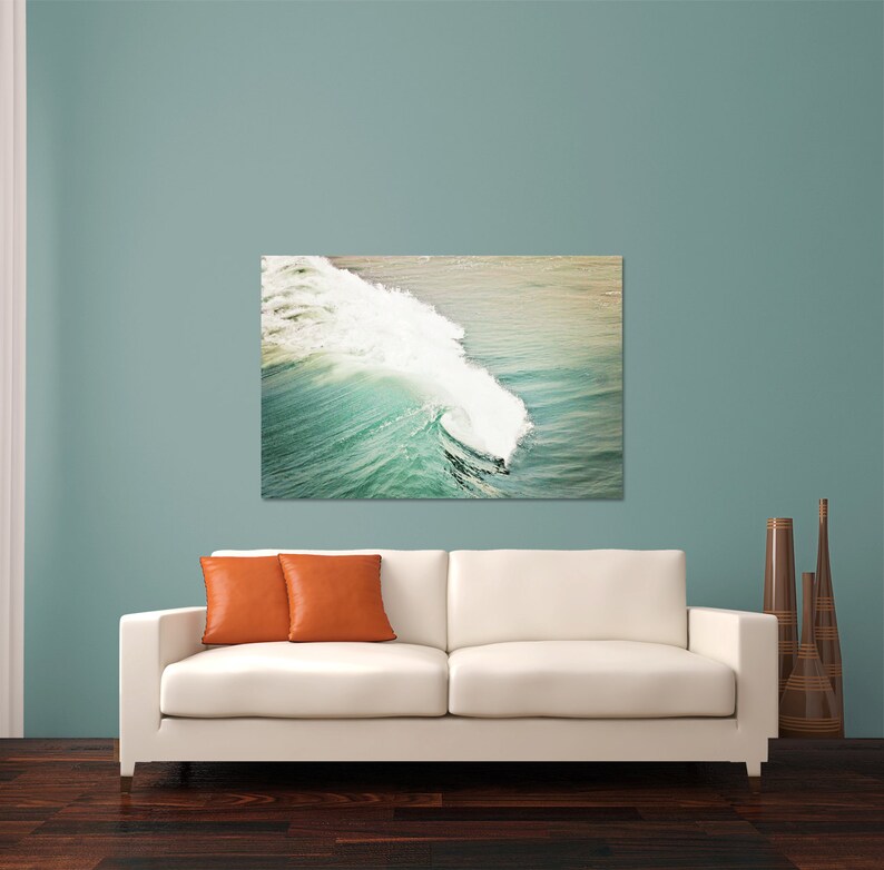 Wave photo canvas, blue green water, pacific ocean photo, southern california, beach photography, seascape, oversized print, turquoise image 2