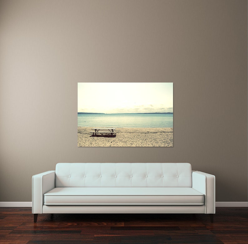 Beach print beach canvas picnic table print peaceful art Etsy