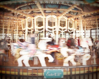 Carousel Photo, carousel print, carousel canvas - amusement park photo, nursery wall art, pink and ivory, pastel wall art, romantic art