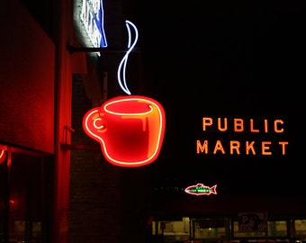 Seattle Pike Place Market photo, Seattle canvas, Seattle print, Seattle art, Pike Place Market canvas, Seattle coffee cup photo, Post Alley