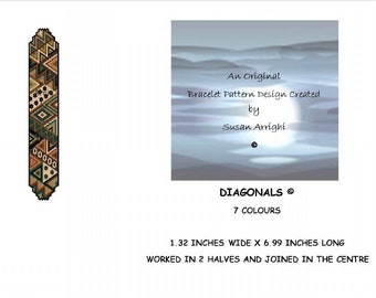 DIAGONALS -  Bracelet -  Peyote Stitch ODD Count Beading Pattern