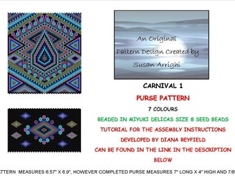 CARNIVAL 1 Purse -  Peyote Stitch ODD Count Beading Pattern - Miyuki Delica Size 8 seed beads