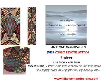 Peyote Stitch Beading Bracelet Pattern -  Antique Mosaic - Carnival 6