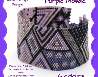 Peyote Stitch Beading Bracelet Pattern -  Purple Mosaic