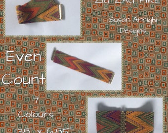 ZIG ZAG FIRE -Peyote Stitch Even Count Beading Bracelet Pattern