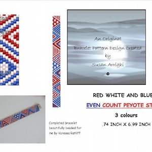 RED WHITE and BLUE - Peyote Stitch Even Count Beading Pattern