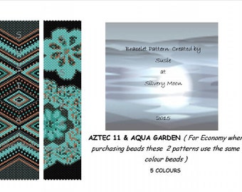 Aqua Duo - Aztec 11- Odd and Aqua Garden Even Count Peyote Stitch
