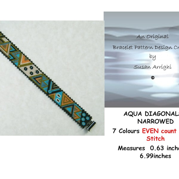 AQUA DIAGONALS NARROWED -Peyote Stitch Beading Bracelet Pattern