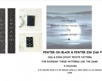 PEWTER ON BLACK - Peyote Stitch Even & Odd Count Beading Patterns