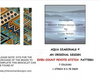 AQUA DIAGIONALS - Peyote Stitch Even Count Beading Pattern