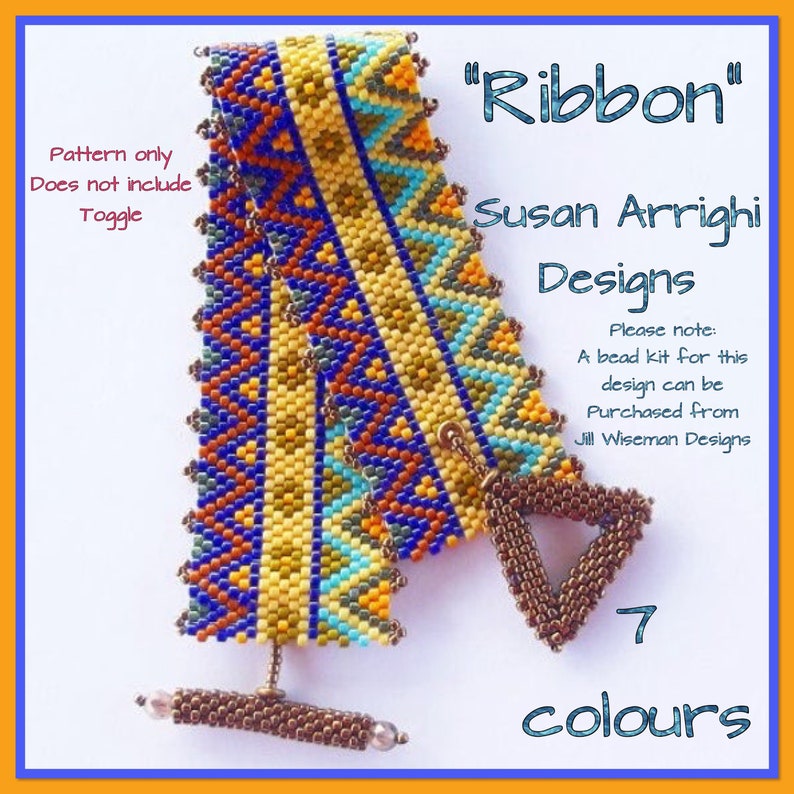 RIBBON 2 NARROWED Peyote Stitch Even Count Beading Bracelet Pattern image 1