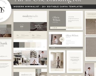 Minimalist Branding Kit Canva Templates: Logo, Social Media (Editable) Modern Neutral