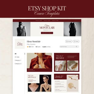 Etsy Shop Kit Minimalist Elegant Luxury Burgundy Editable Canva Template, Branding Bundle for Fashion and Beauty Brands