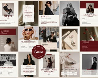 130 Coaching Instagram Templates Canva Elegant Luxury Instagram Kit for Coaches Social Media Kit Business Coach Canva Template Red Burgundy