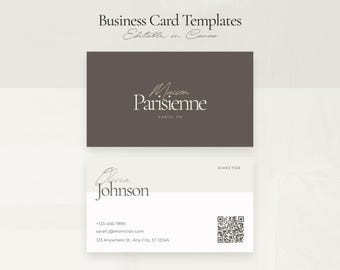 QR Code Business Card Canva Template, Editable Business Card Minimalist Elegant Neutral