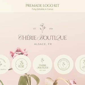 Logo Kit Canva Template, Floral Botanical Pastel Cottagecore Premade Editable Logo Set for Small Business
