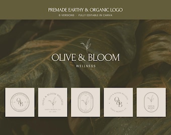 Botanical Logo Template: Organic Wellness Brand Logo Suite (Canva Editable) Minimalist