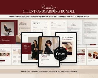 Coaching Client Onboarding Bundle Canva Template, Client Welcome Packet Services & Pricing Guide Intake Form Contract Invoice Starter Kit