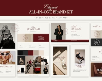 Elegant Brand Kit Canva Template Luxury Complete Branding Kit for Coaches & Creatives: Logo, Instagram, Business Card Red Burgundy