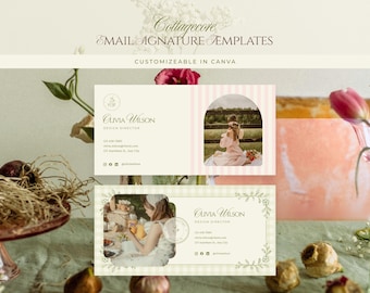 Email Signature Canva Template, Cottagecore Elegant Branding Kit, Editable Business Email Signature, Floral Botanical Soft Design