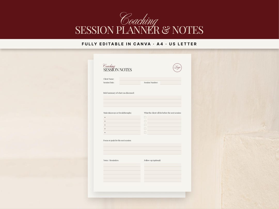 Coaching Session Planner & Notes Template Canva, Life Coach Session ...