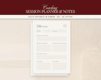 Coaching Session Planner & Notes Template Canva, Life Coach Session Template, Coaching Session Notes, Client Session Worksheet, Editable PDF