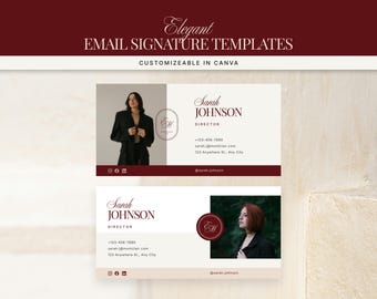 Email Signature Template Canva (Editable) for Coaches & Creatives Elegant Luxury Red Burgundy