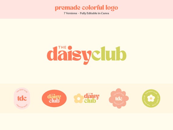 Retro Premade Logo Kit | Colorful Creative Business Brand Canva Templates (Editable)
