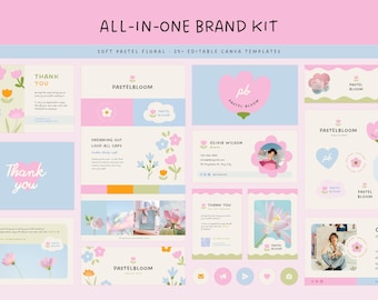 Brand Kit Canva Template, Pastel Floral Branding Kit, Editable Logo Suite, Small Business Branding, Business Card & Instagram Kit