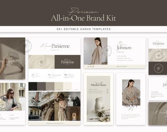 Brand Kit Canva Template Minimalist Editorial Complete Branding Kit for Coaches & Creatives: Logo, Instagram, Business Card Modern Neutral