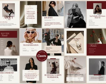 Coaching Instagram Post Templates Canva Elegant Luxury Instagram for Coaches Social Media Kit Business Coach Canva Template Red Burgundy