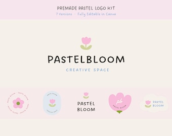 Premade Pastel Logo Kit Canva Template, Editable Floral Logo Bundle, Feminine Brand Identity, Small Business Logo Set, Logo Suite