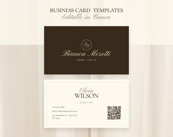 Business Card with QR Code Canva Template Editable Old Money Luxury Classic Brown Printable