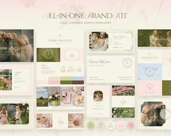 Brand Kit Canva Template, Floral Botanical Pastel Cottagecore Branding Kit, Small Business Logo Kit, Boutique Branding, Instagram