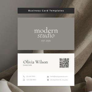 Visitenkarte Vorlage mit QR-Code (Canva Editable) Minimalistisch Neutral Modern