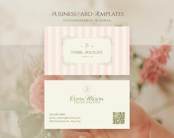 Business Card Canva Template with QR Code, Pastel Botanical Branding, Editable Floral Business Card, Printable Boutique Brand Kit Coquette